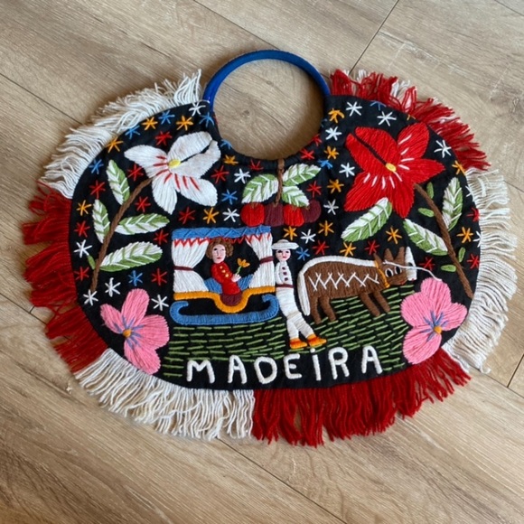 Vintage floral crewel handbag purse Madeira Souvenir handmade embroidery - Picture 2 of 4